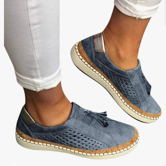 ⭐Blue Lightweight Faux Suede Tasseled Slip On Loafer Sneakers New!⭐ - Picture 9 of 12